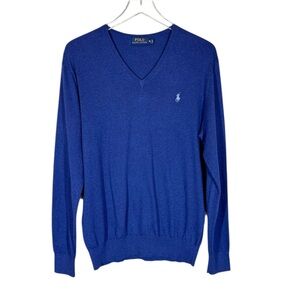 POLO RALPH LAUREN Men's Medium blue V-Neck Lightweight Sweater Cashmere Blend